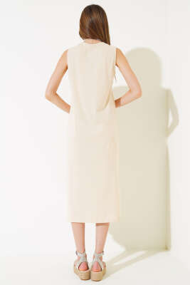 Kolsuz Basic Elbise Bej - Kadın Giyim Modelleri