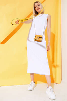 Kolsuz Basic Elbise Beyaz - Kadın Giyim Modelleri