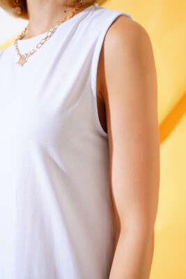 Kolsuz Basic Elbise Beyaz - Kadın Giyim Modelleri