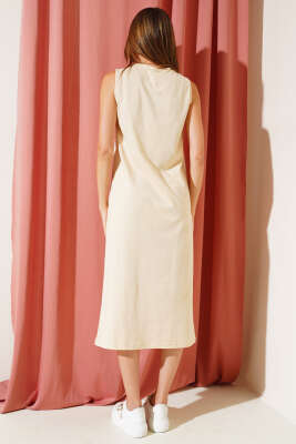 Kolsuz Basic Elbise Krem - Kadın Giyim Modelleri