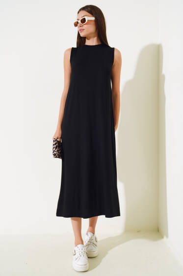 Kolsuz Basic Uzun Elbise Siyah - Kadın Giyim Modelleri