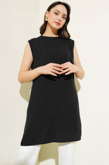 Kolsuz Bisiklet Yaka Uzun İçlik Siyah - Kadın İçlik