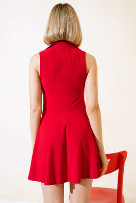 Kolsuz Düğmeli Elbise Kırmızı - Thumbnail