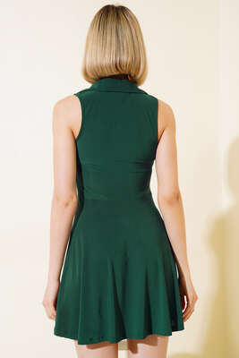 Kolsuz Düğmeli Elbise Zümrüt Yeşili - Thumbnail