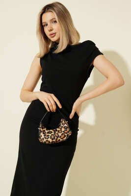 Kolsuz Kayık Yaka Dabıl Midi Elbise Siyah - Kadın Giyim Modelleri