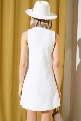 Kolsuz Mini Triko Elbise Beyaz - Kadın Giyim Modelleri