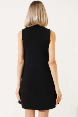 Kolsuz Mini Triko Elbise Siyah - Kadın Giyim Modelleri