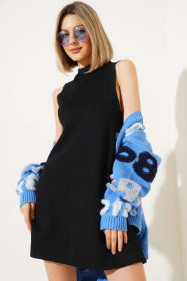 Kolsuz Mini Triko Elbise Siyah - Kadın Giyim Modelleri