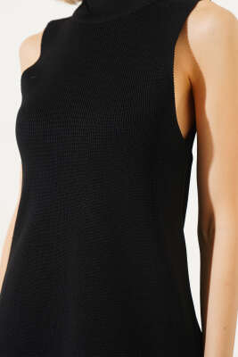 Kolsuz Mini Triko Elbise Siyah - Kadın Giyim Modelleri