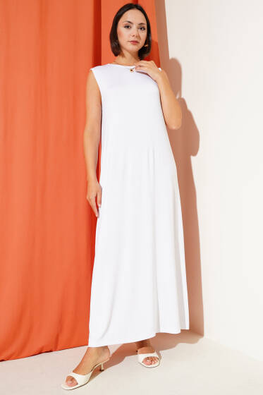 Kolsuz Uzun Basic İçlik Beyaz - Kadın İçlik