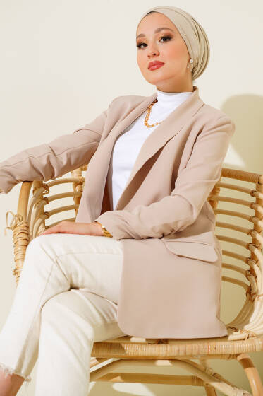 Kolu Büzgülü Ceket Bej - Ceket
