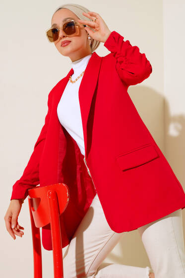 Kolu Büzgülü Ceket Kırmızı - Ceket