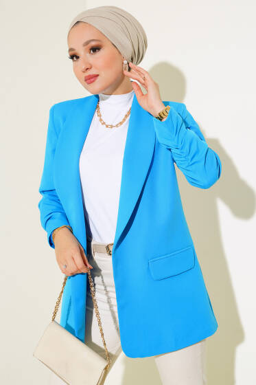 Kolu Büzgülü Ceket Mavi - Ceket