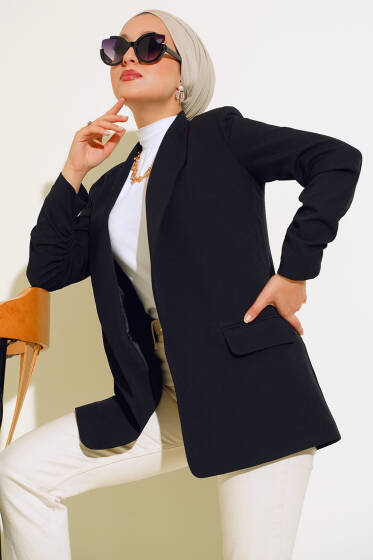 Kolu Büzgülü Ceket Siyah - Ceket