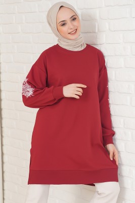 Kolu Çiçek Baskılı Burgonya Tunik - BİROL TRİKO