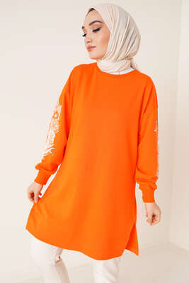 Kolu Çiçek Baskılı Oranj Tunik 