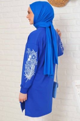 Kolu Çiçek Baskılı Saks Tunik - Tunik