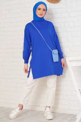 Kolu Çiçek Baskılı Saks Tunik - Tunik