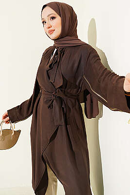 Kolu Fermuarlı Tensel Trençkot Kahve - Trençkot