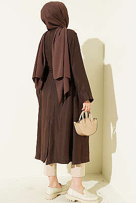 Kolu Fermuarlı Tensel Trençkot Kahve - Trençkot