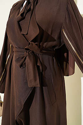 Kolu Fermuarlı Tensel Trençkot Kahve - Trençkot