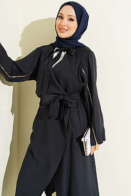 Kolu Fermuarlı Tensel Trençkot Lacivert - ZAMANE (QSS)