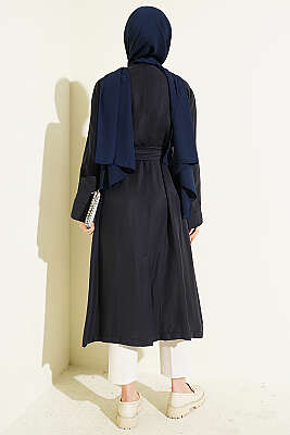 Kolu Fermuarlı Tensel Trençkot Lacivert - Trençkot