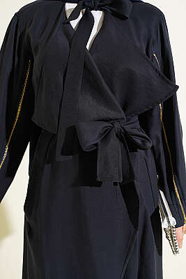 Kolu Fermuarlı Tensel Trençkot Lacivert - Trençkot