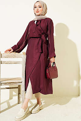 Kolu Fermuarlı Tensel Trençkot Mürdüm - ZAMANE (QSS)