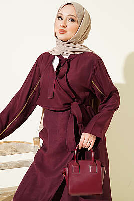 Kolu Fermuarlı Tensel Trençkot Mürdüm - Trençkot