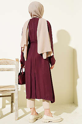 Kolu Fermuarlı Tensel Trençkot Mürdüm - Trençkot