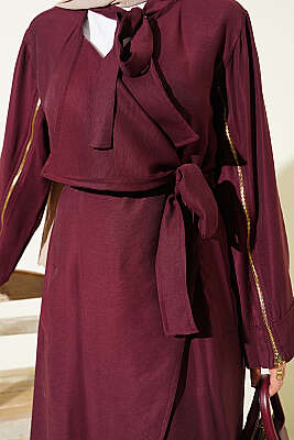 Kolu Fermuarlı Tensel Trençkot Mürdüm - Trençkot