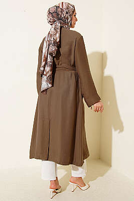 Kolu Fermuarlı Tensel Trençkot Vizon - Trençkot