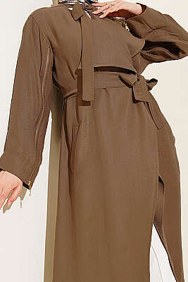 Kolu Fermuarlı Tensel Trençkot Vizon - Trençkot