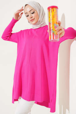 Kolu Fitilli Salaş Triko Tunik Fuşya - NEFİSE