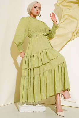 Kolu Gipeli Kat Elbise Fıstık Yeşili - Thumbnail