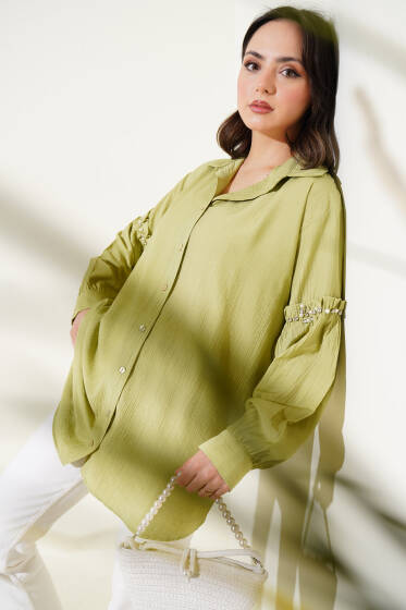 Kolu İnci Detaylı Gömlek Çağla Yeşili - Gömlek