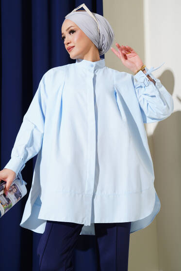 Kolu İp Bağlamalı Yırtmaçlı Tunik Bebe Mavi - Tunik