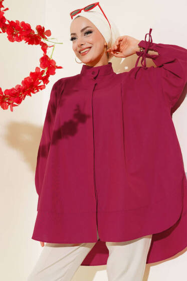 Kolu İp Bağlamalı Yırtmaçlı Tunik Bordo - Tunik