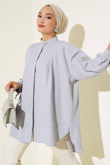 Kolu İp Bağlamalı Yırtmaçlı Tunik Gri - Tunik