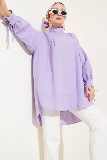 Kolu İp Bağlamalı Yırtmaçlı Tunik Lila - Tunik