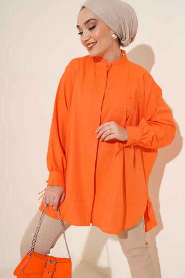 Kolu İp Bağlamalı Yırtmaçlı Tunik Oranj - Tunik
