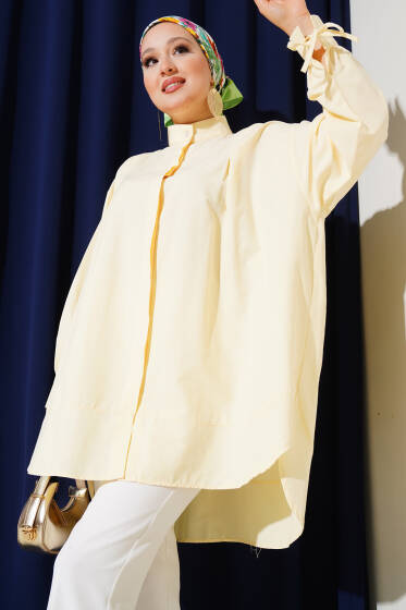 Kolu İp Bağlamalı Yırtmaçlı Tunik Sarı - Tunik