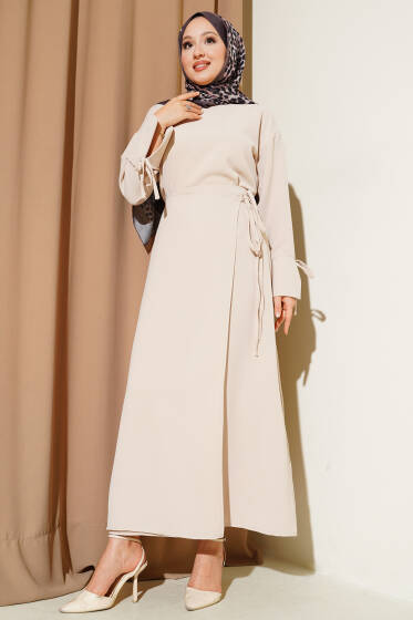 Kolu İp Detaylı Etekli İkili Takım Bej - İkili Takım