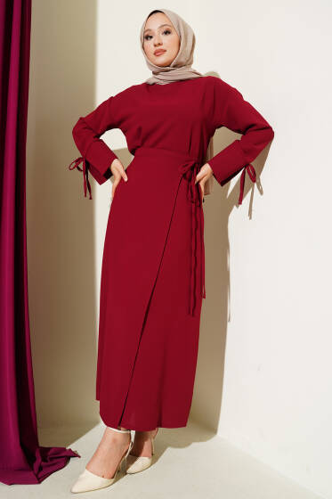 Kolu İp Detaylı Etekli İkili Takım Bordo - İkili Takım
