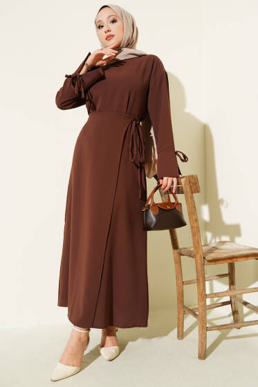 Kolu İp Detaylı Etekli İkili Takım Kahve - İkili Takım