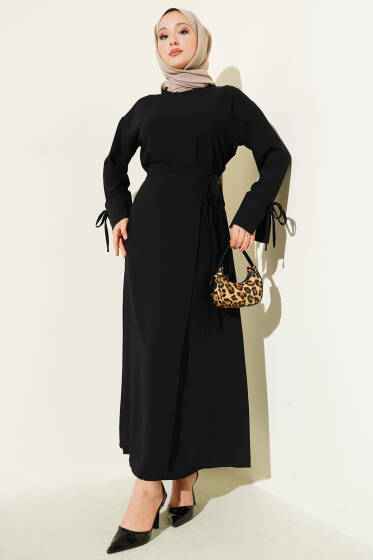 Kolu İp Detaylı Etekli İkili Takım Siyah - İkili Takım