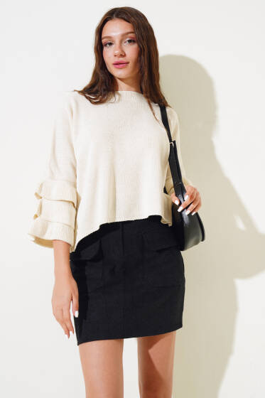 Kolu Kat Kat Triko Crop Kazak Ekru - Triko