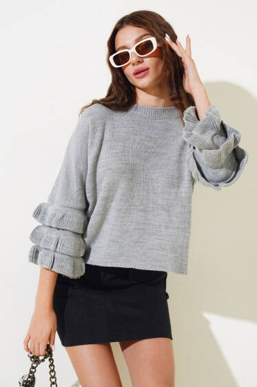 Kolu Kat Kat Triko Crop Kazak Gri - Triko