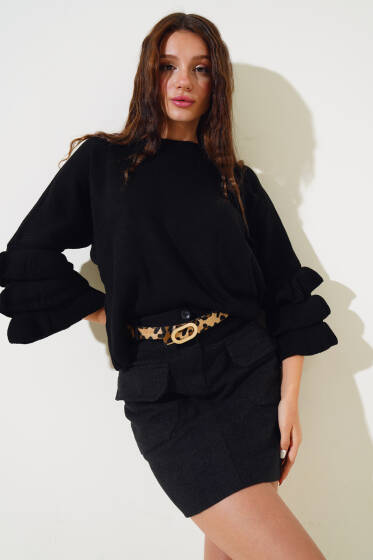 Kolu Kat Kat Triko Crop Kazak Siyah - Triko